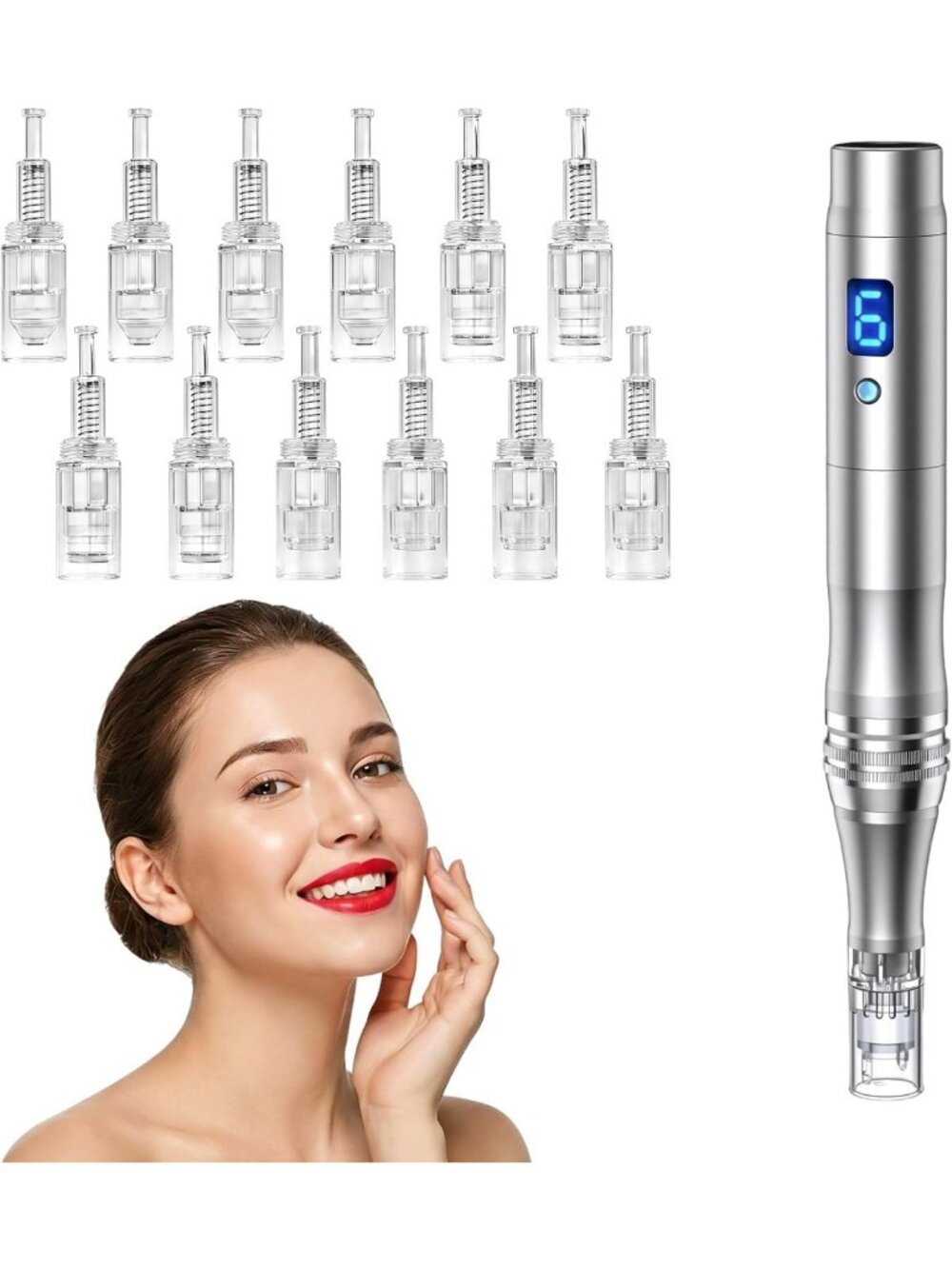 Microneedle Derma Roller Pen for Women Men Skin Home Travel Use with 12 pcs